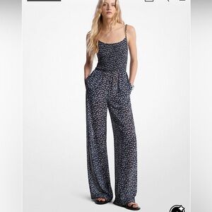 NEW! Michael Kors Floral Print Georgette Embellished Jumpsuit, Chambray, XL